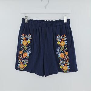 Savanna Jane Crinkle Short Pants Womens Large Blue Embroidered Resortwear